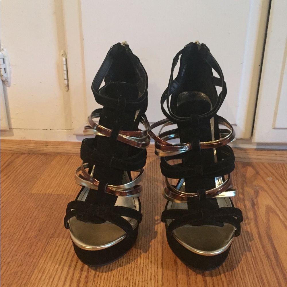 Black and gold heels